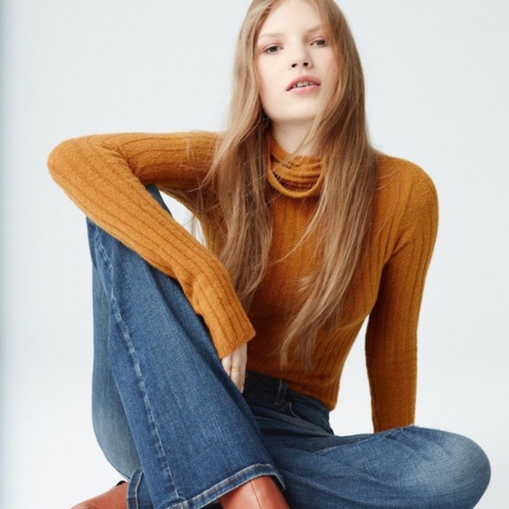 Free People Ribbed Turtleneck Sweater - Mustard